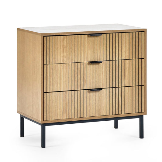 Wooden dresser with white top on a white background