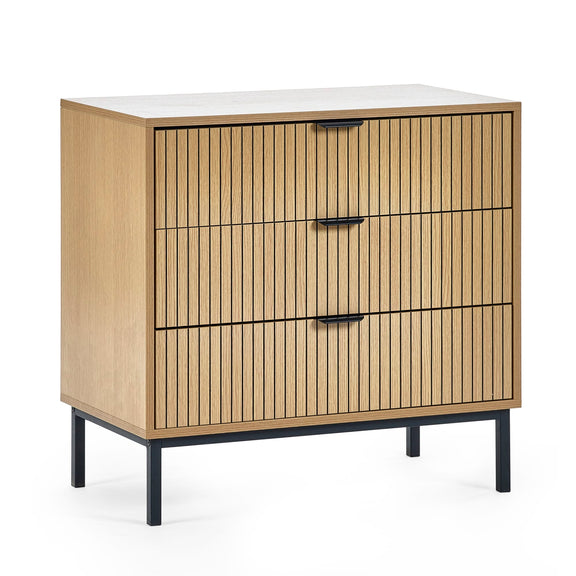 Wooden dresser with white top on a white background