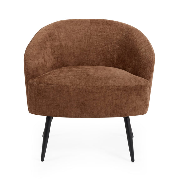 Brown armchair with black legs on a white background