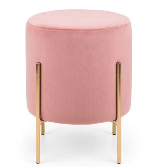 Pink ottoman with gold legs on a white background