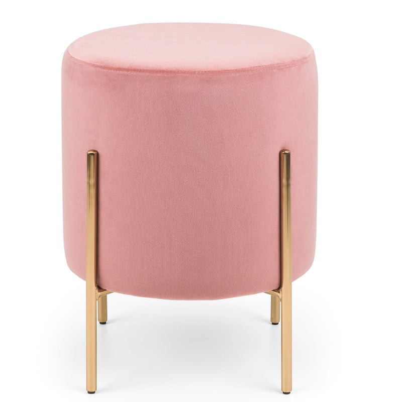Pink ottoman with gold legs on a white background