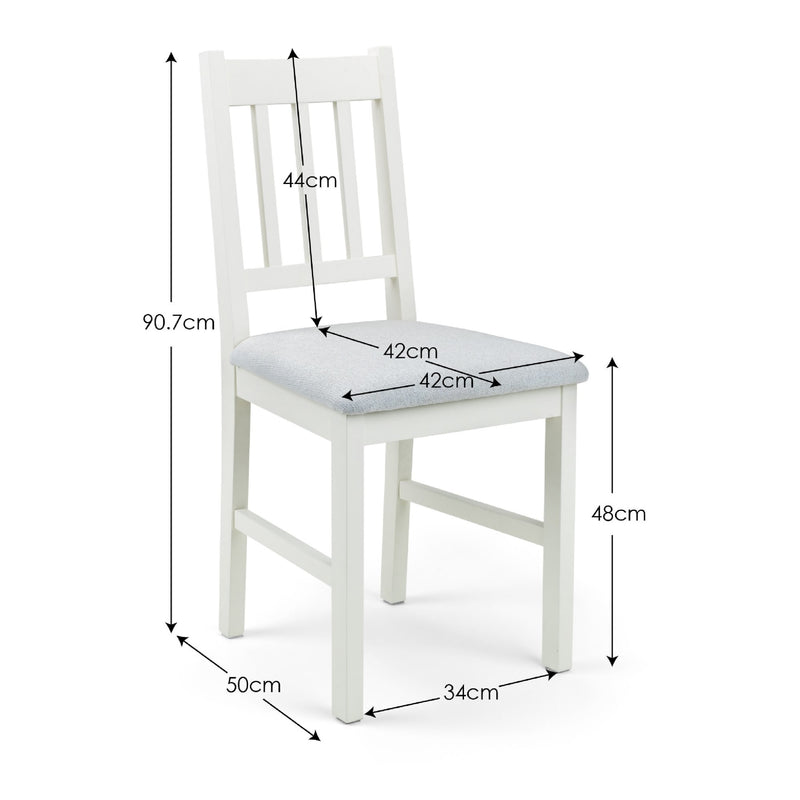 White chair with measurements on a white background