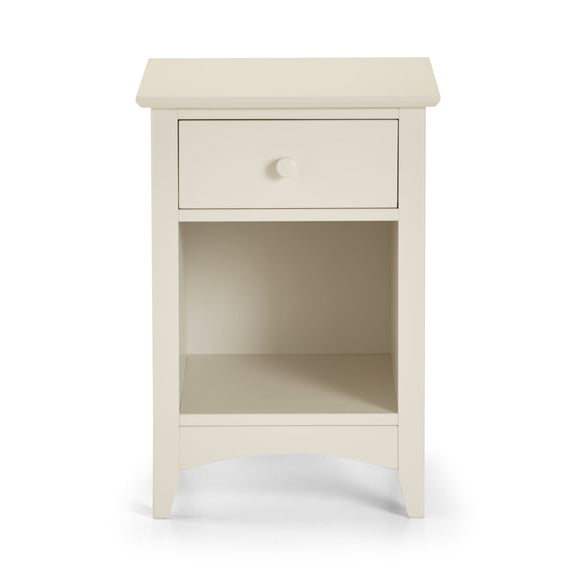 White nightstand with a drawer on a white background