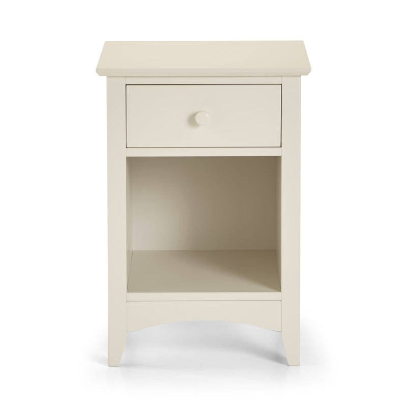White nightstand with a drawer on a white background