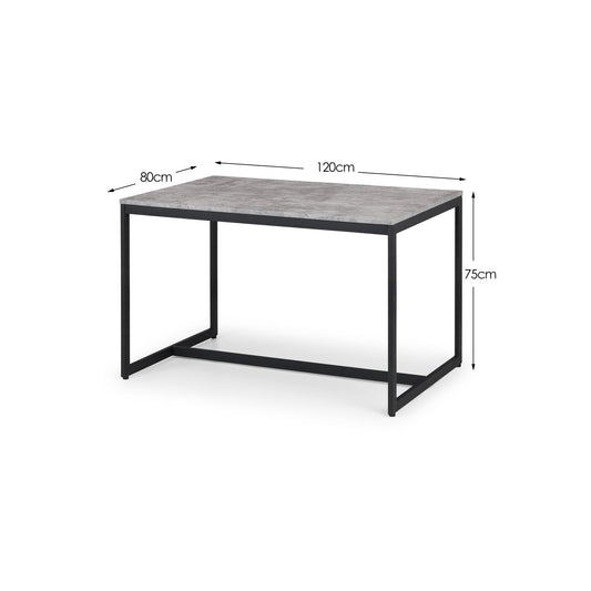 Dining table with dimensions labeled on a white background