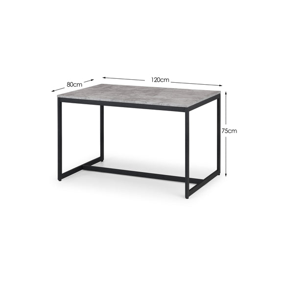 Dining table with dimensions labeled on a white background