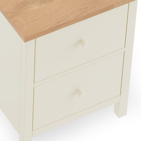 Wooden nightstand with two drawers on a white background
