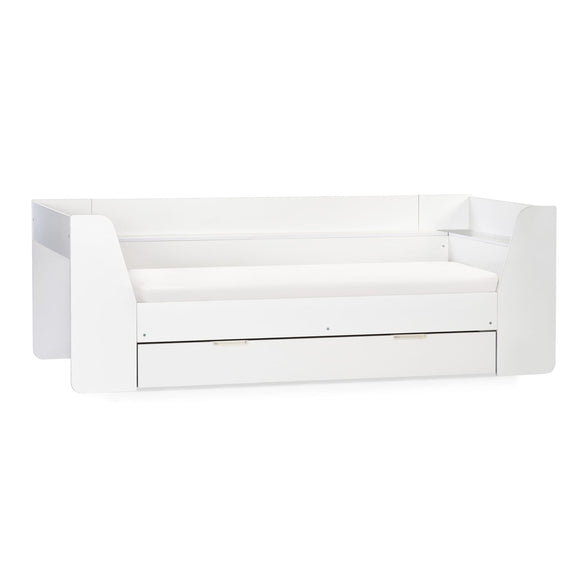 White sofa with a minimalist design on a white background