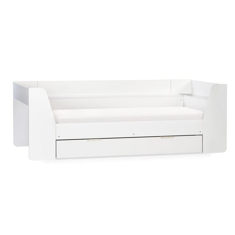 White sofa with a minimalist design on a white background