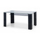 Glass table with black legs on a white background