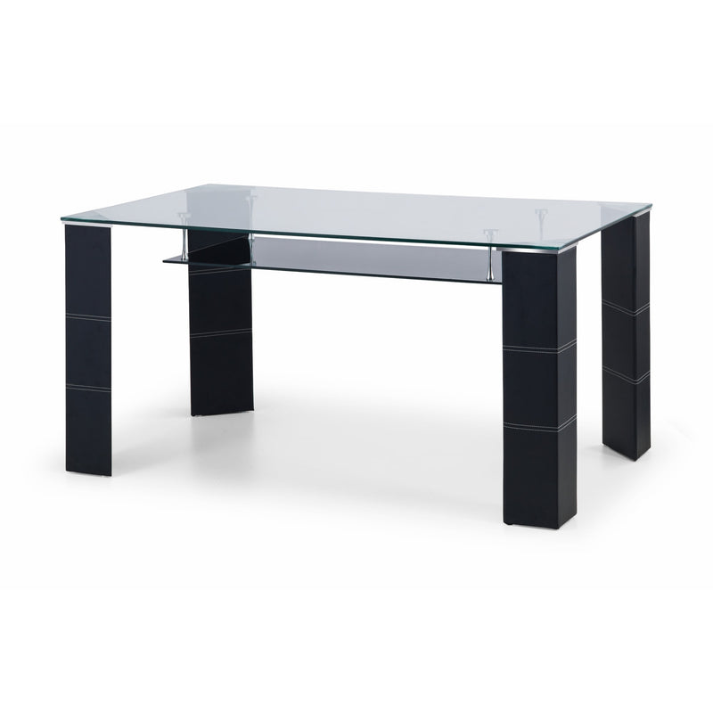 Glass table with black legs on a white background