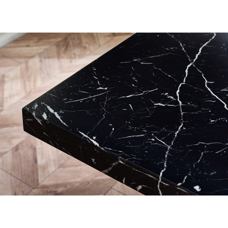 Black marble countertop on a wooden floor