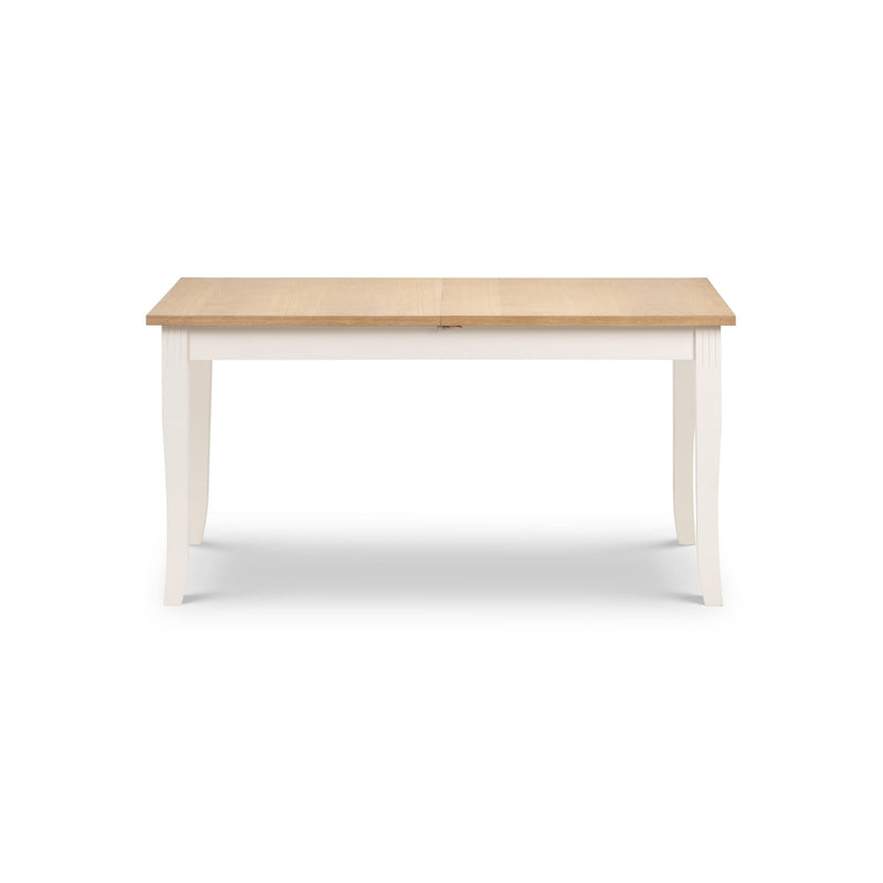 Wooden table with white base on a white background