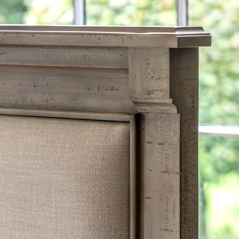 Burton King Bed Weathered Wood with Upholstered Headboard and 2 Drawers