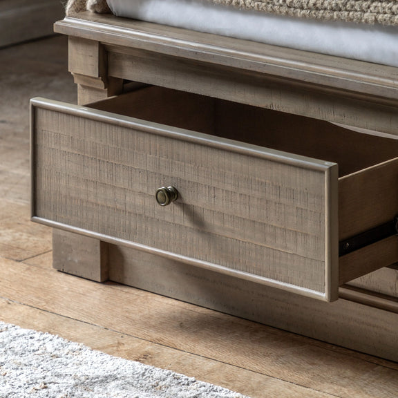Burton King Bed Weathered Wood with Upholstered Headboard and 2 Drawers