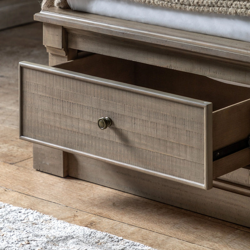 Burton King Bed Weathered Wood with Upholstered Headboard and 2 Drawers