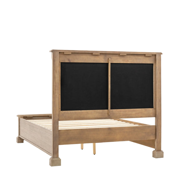 Burton King Bed Weathered Wood with Upholstered Headboard and 2 Drawers