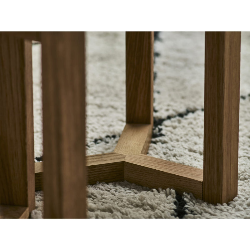 Close-up of wooden furniture legs on a textured surface