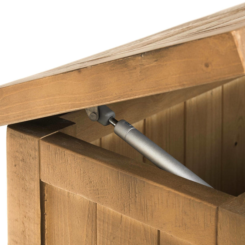 Wooden storage box with a hinged lid on a white background