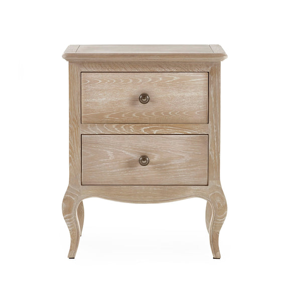 Wooden nightstand with two drawers on a white background