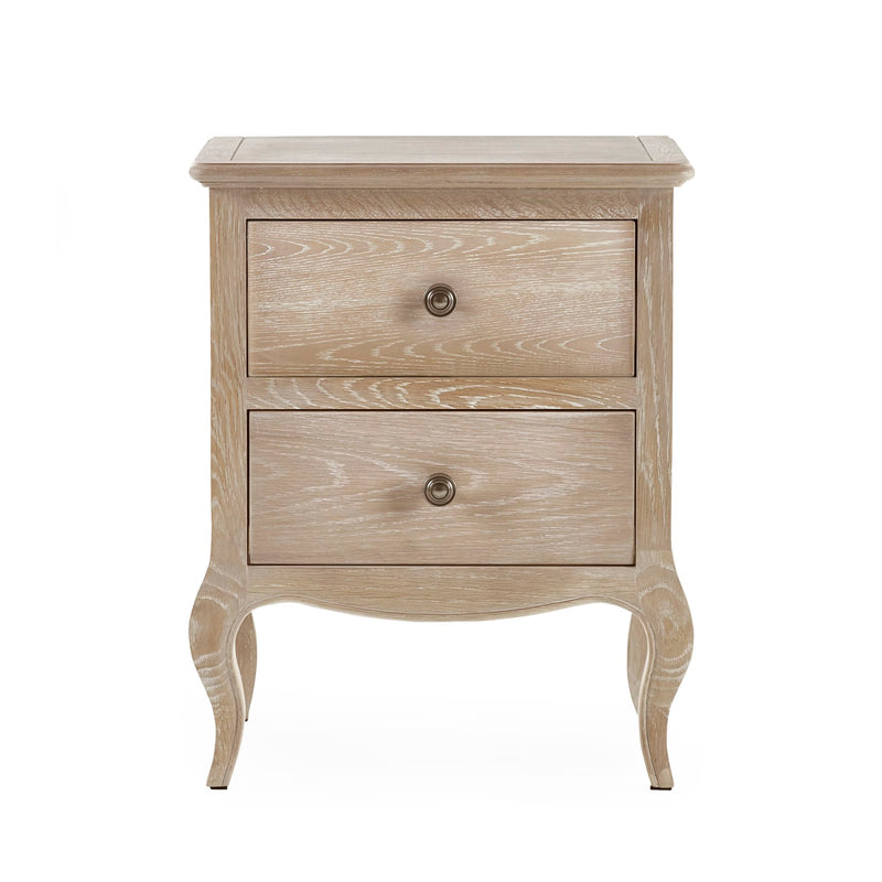 Wooden nightstand with two drawers on a white background
