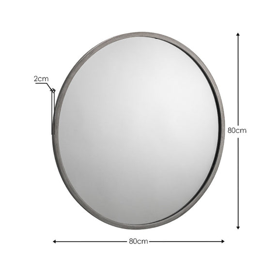Round mirror with dimensions labeled on a white background