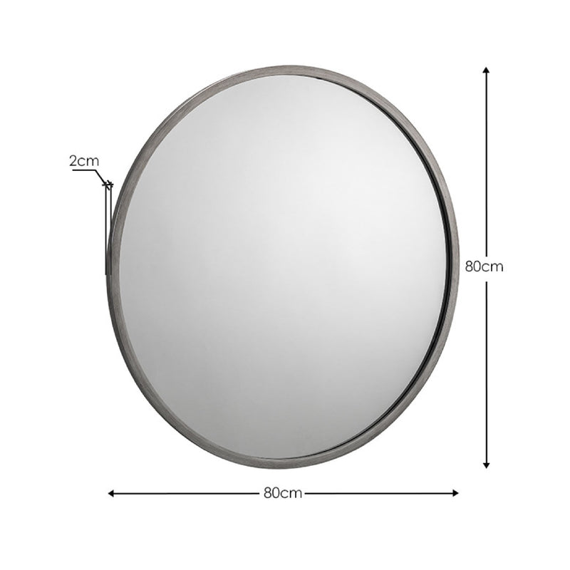 Round mirror with dimensions labeled on a white background