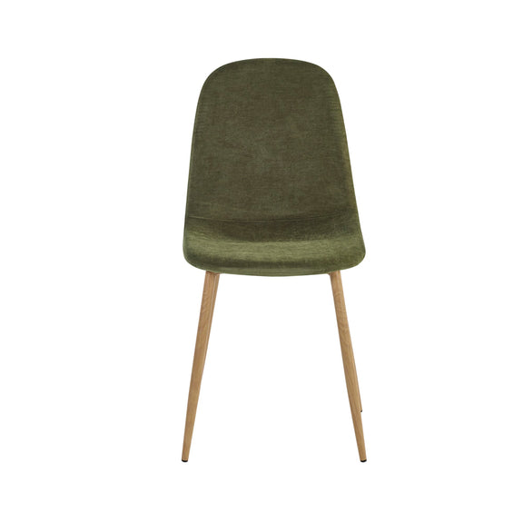 Green chair with wooden legs on a white background