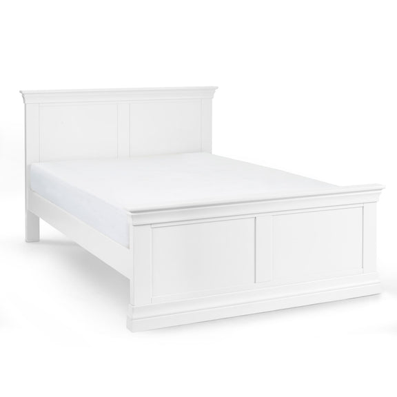 White wooden bed frame on a white background