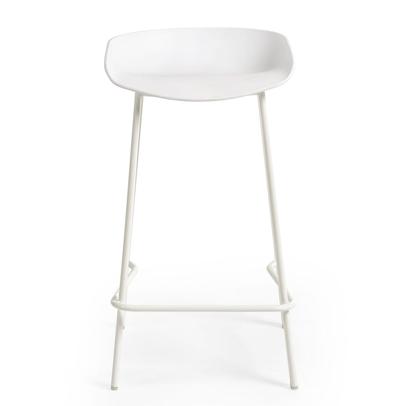 White bar stool with a minimalist design on a white background