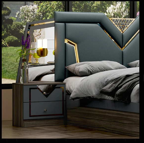 Luxury Grey Upholstered Bedroom Set – Custom Made Bed, Wardrobe & Dresser
