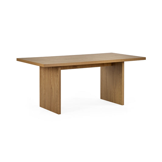 Wooden dining table on a white background