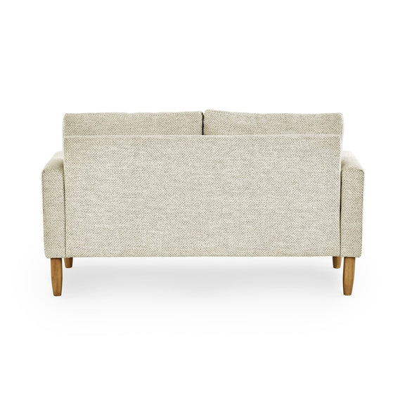 Beige sofa with wooden legs on a white background