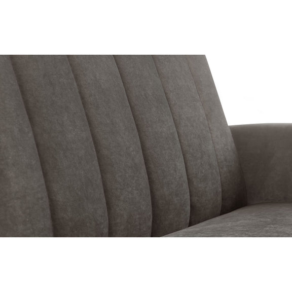Gray upholstered chair with a textured fabric finish on a white background