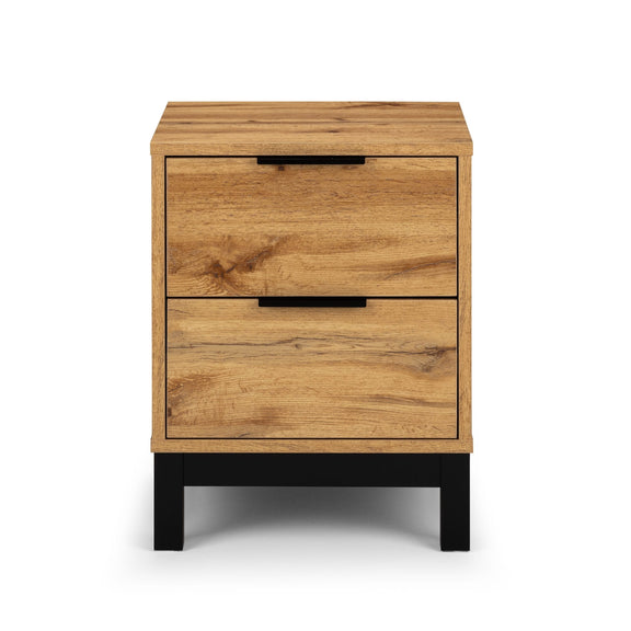 Wooden nightstand with two drawers on a white background