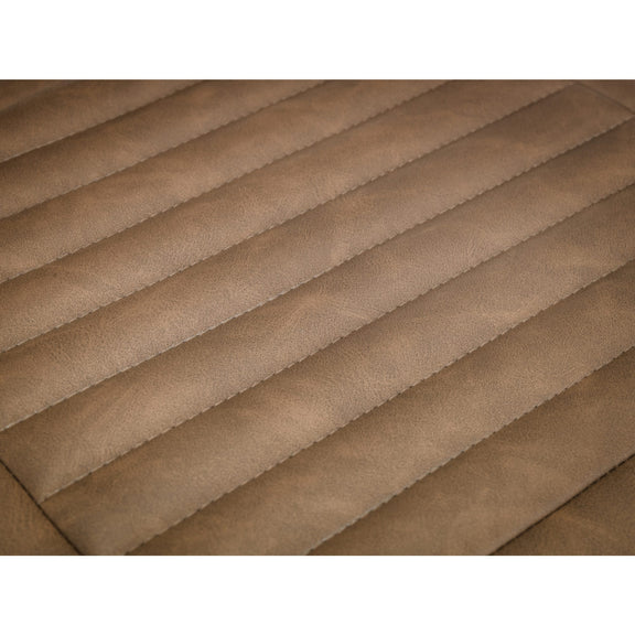 Close-up of brown quilted fabric with horizontal stitching