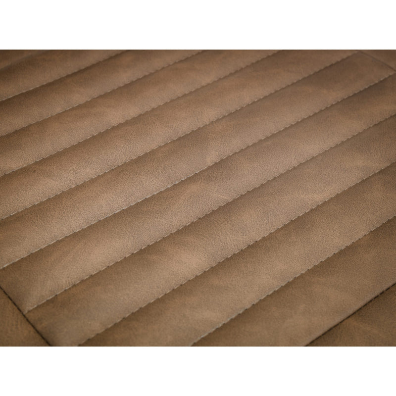 Close-up of brown quilted fabric with horizontal stitching