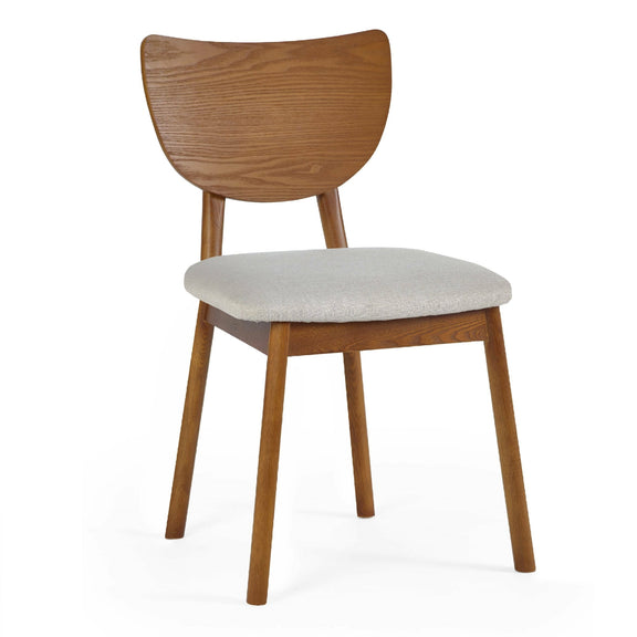 Wooden chair with a white cushion on a white background