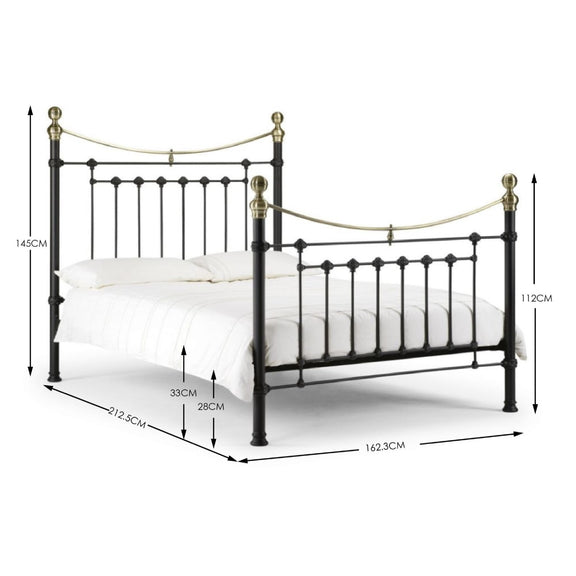 Iron bed with dimensions labeled on a white background
