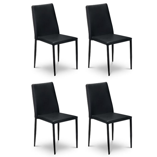 Four black chairs on a white background