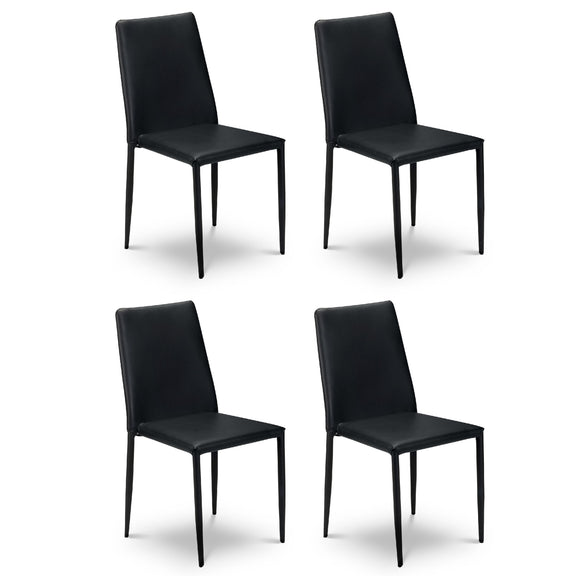 Four black chairs on a white background