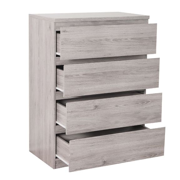 Wooden dresser with four drawers on a white background