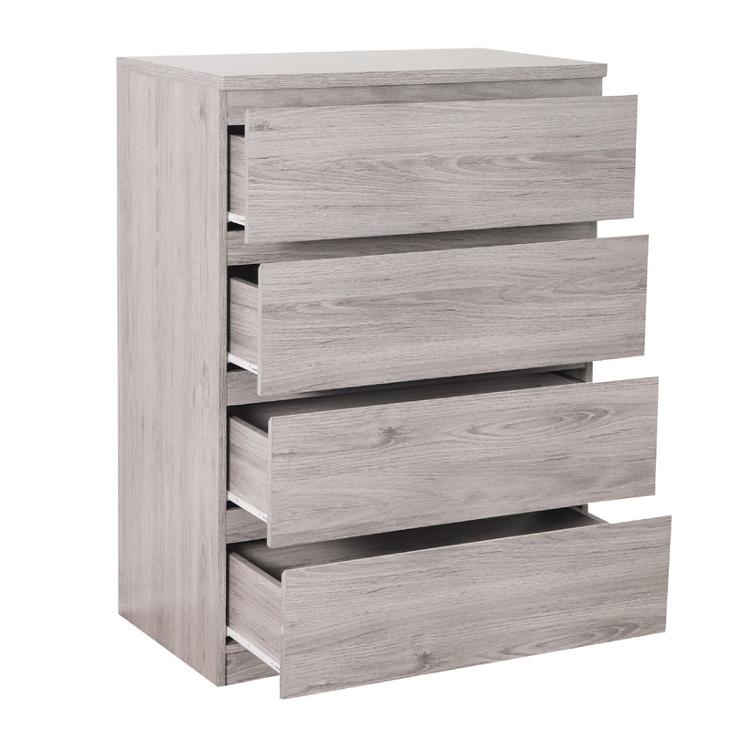 Wooden dresser with four drawers on a white background