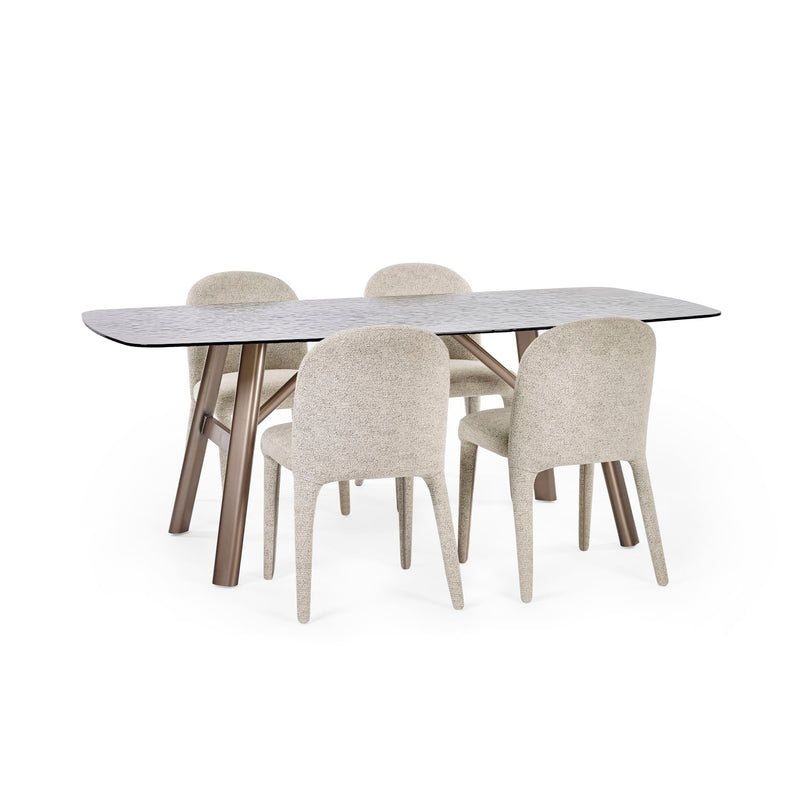 Dining table with four chairs on a white background