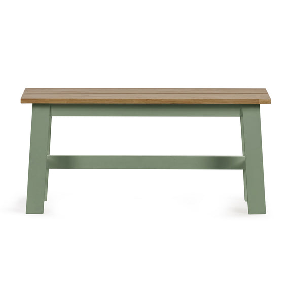 Wooden bench with green frame on a white background