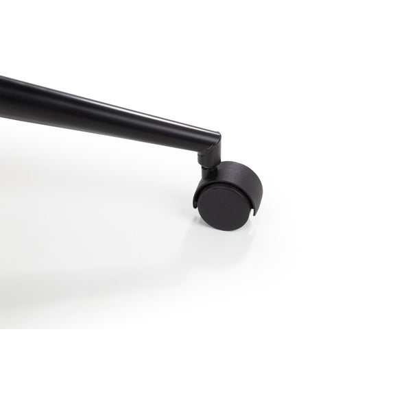 Black curtain rod with a roller on a white background