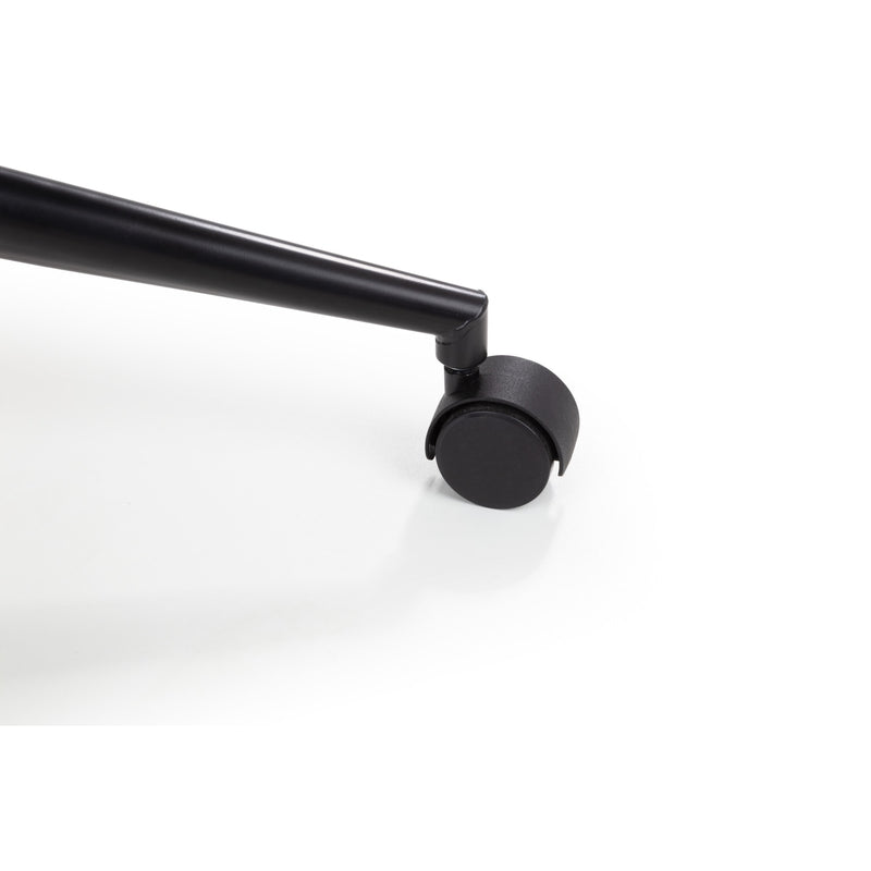 Black curtain rod with a roller on a white background