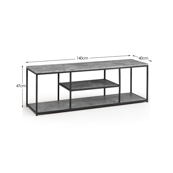 Gray coffee table with dimensions on a white background