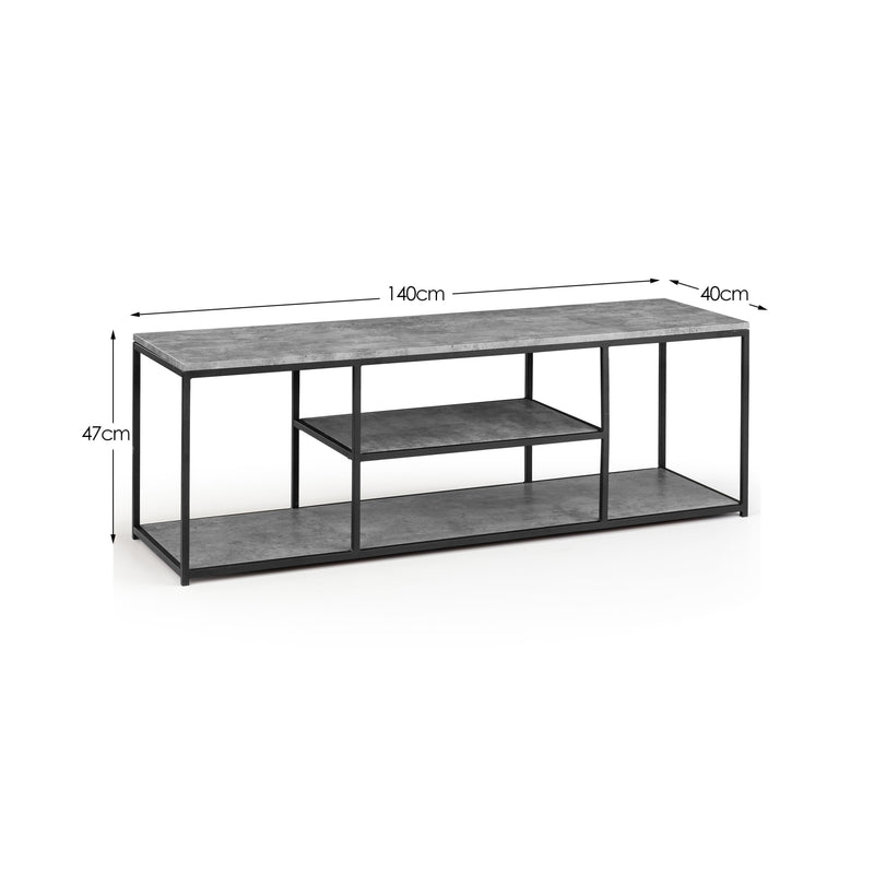 Gray coffee table with dimensions on a white background