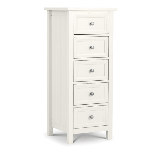 White dresser with four drawers on a white background
